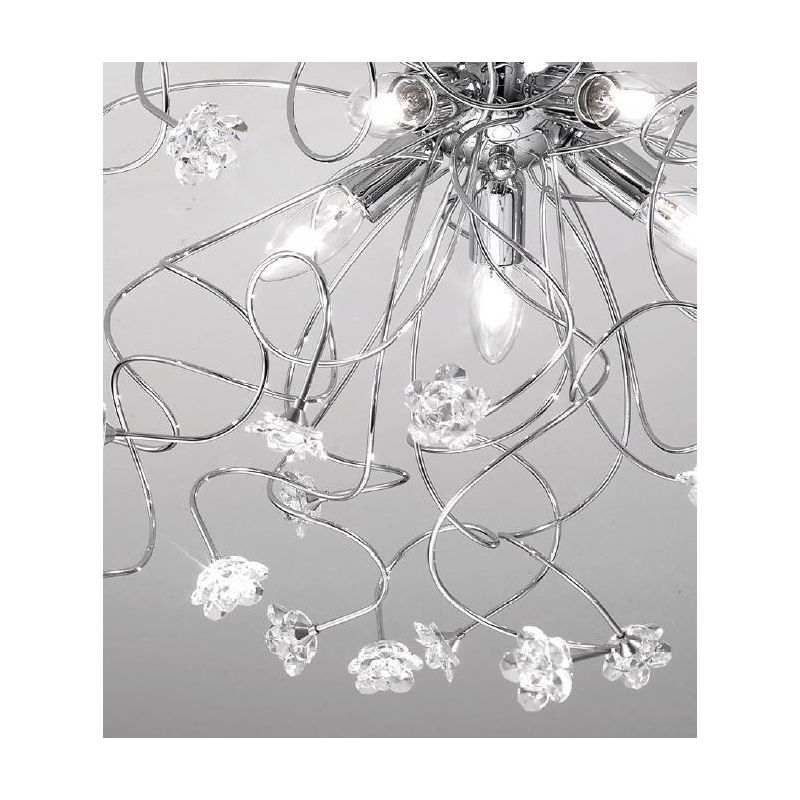 MARTINA FIORE PLAFONIERA MODERNA 5 LUCI IN METALLO CROMO CON ELEMENTI FLOREALI IN CRISTALLO CRISTALENSI LUX - Cristalensi Shop O