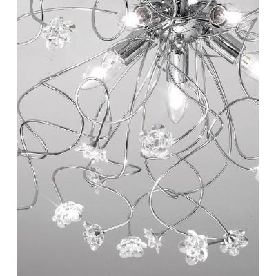 MARTINA FIORE PLAFONIERA MODERNA 5 LUCI IN METALLO CROMO CON ELEMENTI FLOREALI IN CRISTALLO CRISTALENSI LUX - Cristalensi Shop O