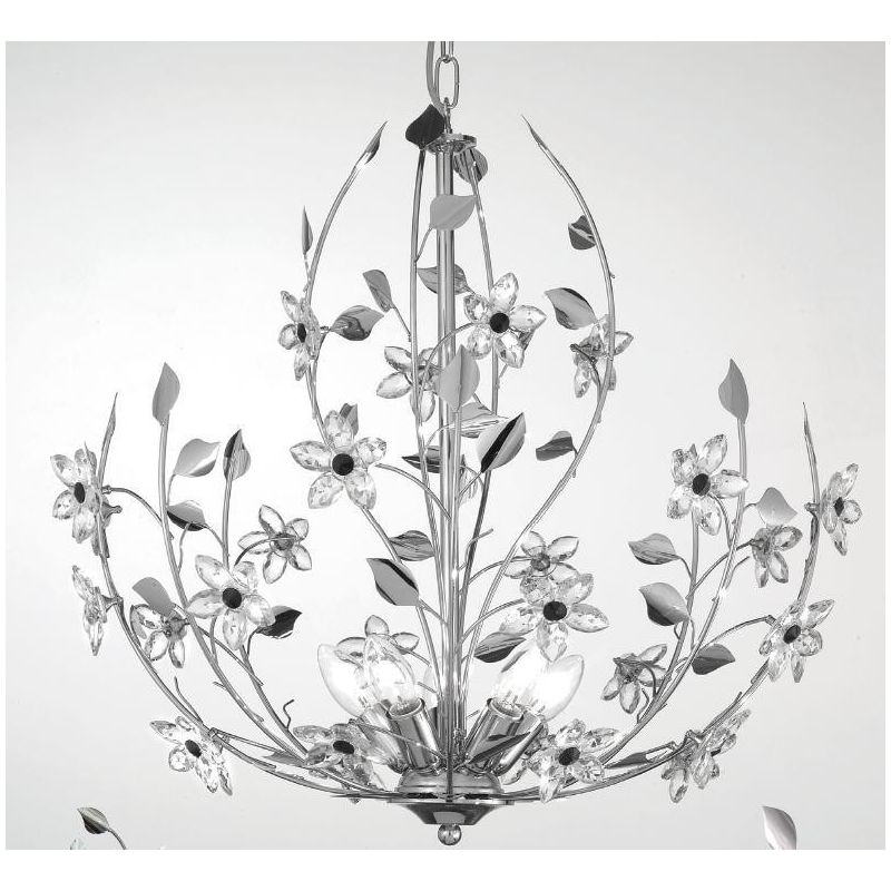 SANDRA SOSPENSIONE STILE CLASSICO 5 LUCI CROMO CON FIORI DECORATIVI IN CRISTALLO CRISTALENSI LUX - Cristalensi Shop Online