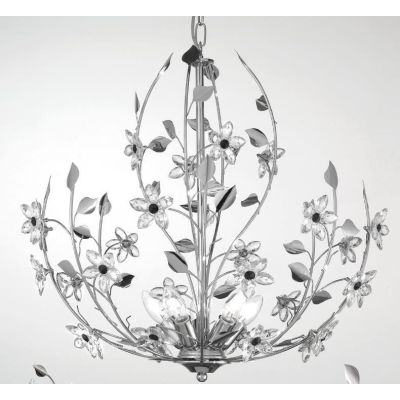 SANDRA SOSPENSIONE STILE CLASSICO 5 LUCI CROMO CON FIORI DECORATIVI IN CRISTALLO CRISTALENSI LUX - Cristalensi Shop Online