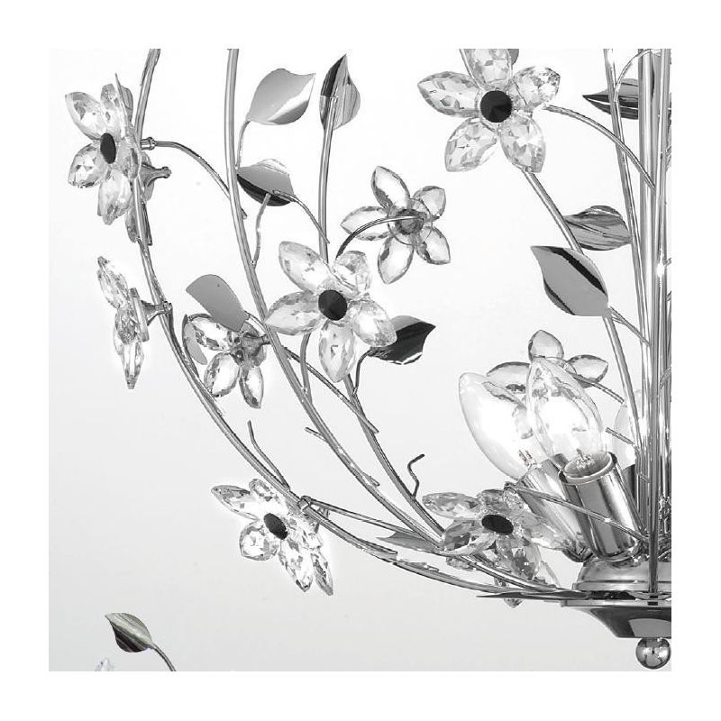 SANDRA SOSPENSIONE STILE CLASSICO 5 LUCI CROMO CON FIORI DECORATIVI IN CRISTALLO CRISTALENSI LUX - Cristalensi Shop Online