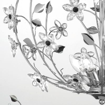 SANDRA SOSPENSIONE STILE CLASSICO 5 LUCI CROMO CON FIORI DECORATIVI IN CRISTALLO CRISTALENSI LUX - Cristalensi Shop Online