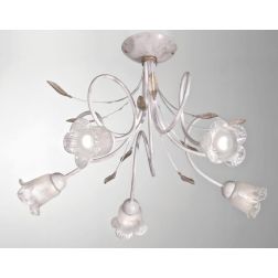 ANGELA PLAFONIERA CLASSICA 5 LUCI IN METALLO BIANCO ANTICO CON DIFFUSORI FLOREALI IN VETRO CRISTALENSI LUX - Cristalensi Shop On