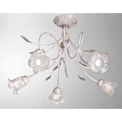 ANGELA PLAFONIERA CLASSICA 5 LUCI IN METALLO BIANCO ANTICO CON DIFFUSORI FLOREALI IN VETRO CRISTALENSI LUX - Cristalensi Shop On