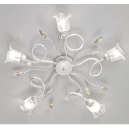 ANGELA PLAFONIERA 5 LUCI IN METALLO BIANCO ANTICO CON DIFFUSORI FLOREALI IN VETRO STILE CLASSICO CRISTALENSI LUX - Cristalensi S