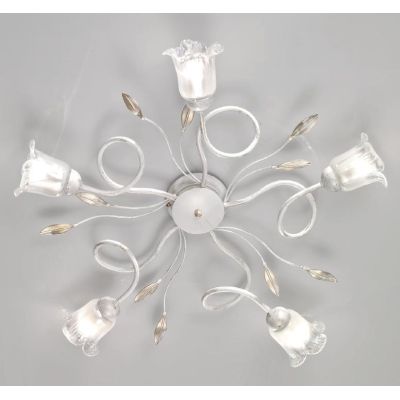 ANGELA PLAFONIERA 5 LUCI IN METALLO BIANCO ANTICO CON DIFFUSORI FLOREALI IN VETRO STILE CLASSICO CRISTALENSI LUX - Cristalensi S