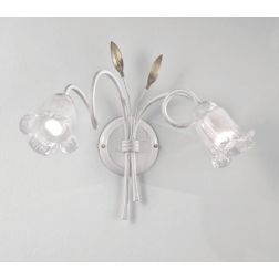 ANGELA APPLIQUE CLASSICA 2 LUCI METALLO BIANCO ANTICO CON DIFFUSORI FLOREALI IN VETRO CRISTALENSI LUX - Cristalensi Shop Online