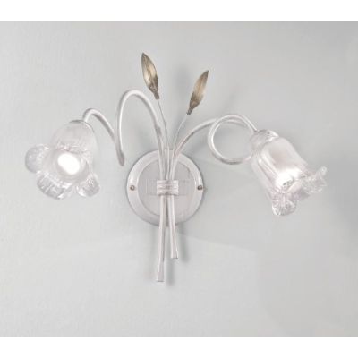 ANGELA APPLIQUE CLASSICA 2 LUCI METALLO BIANCO ANTICO CON DIFFUSORI FLOREALI IN VETRO CRISTALENSI LUX - Cristalensi Shop Online