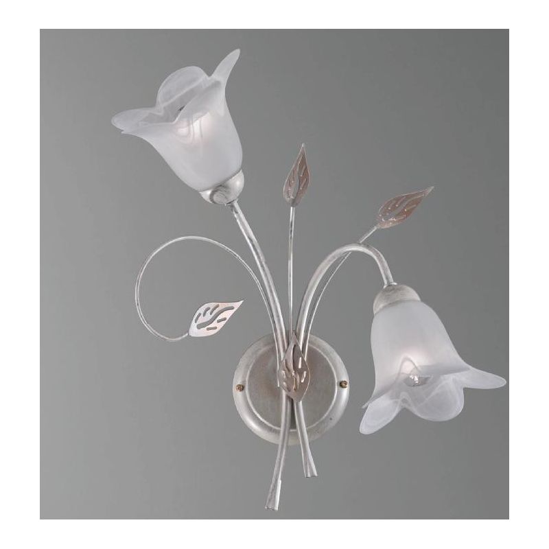 GRETA APPLIQUE 2 LUCI METALLO BIANCO ANTICO CON DIFFUSORI FLOREALI IN VETRO CLASSICA ED ECONOMICA CRISTALENSI LUX - Cristalensi