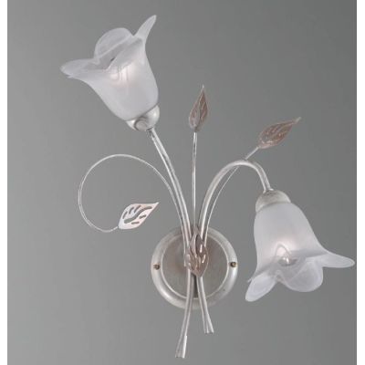 GRETA APPLIQUE 2 LUCI METALLO BIANCO ANTICO CON DIFFUSORI FLOREALI IN VETRO CLASSICA ED ECONOMICA CRISTALENSI LUX - Cristalensi