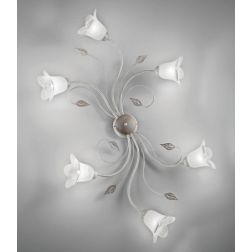 GRETA PLAFONIERA METALLO BIANCO ANTICO CON DIFFUSORI FLOREALI IN VETRO CLASSICA ED ECONOMICA CRISTALENSI LUX - Cristalensi Shop