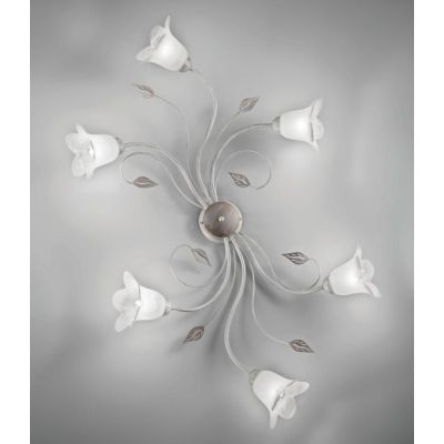 GRETA PLAFONIERA METALLO BIANCO ANTICO CON DIFFUSORI FLOREALI IN VETRO CLASSICA ED ECONOMICA CRISTALENSI LUX - Cristalensi Shop