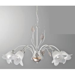 GRETA SOSPENSIONE CLASSICA IN METALLO BIANCO ANTICO CON DIFFUSORI FLOREALI IN VETRO ECONOMICA CRISTALENSI LUX - Cristalensi Shop