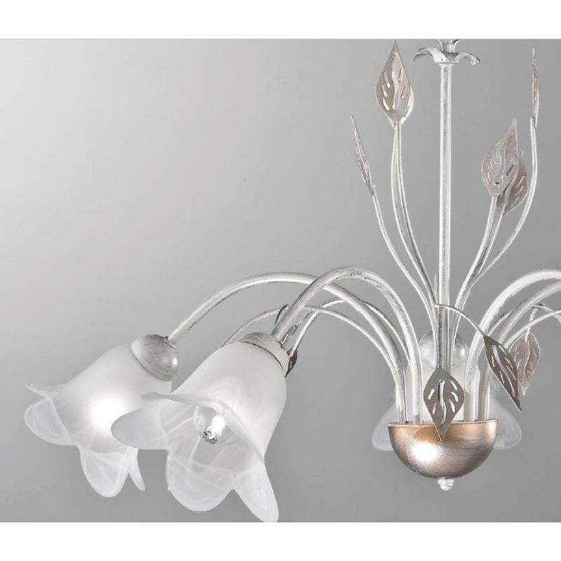 GRETA SOSPENSIONE CLASSICA IN METALLO BIANCO ANTICO CON DIFFUSORI FLOREALI IN VETRO ECONOMICA CRISTALENSI LUX - Cristalensi Shop