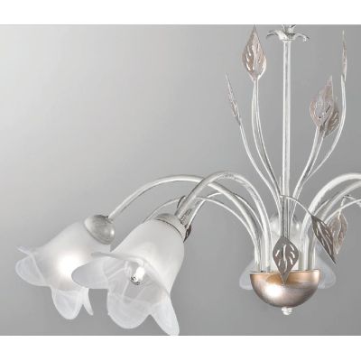 GRETA SOSPENSIONE CLASSICA IN METALLO BIANCO ANTICO CON DIFFUSORI FLOREALI IN VETRO ECONOMICA CRISTALENSI LUX - Cristalensi Shop