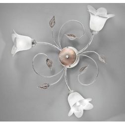GRETA PL3 PLAFONIERA 3 LUCI METALLO BIANCO ANTICO CON DIFFUSORI FLOREALI IN VETRO ECONOMICA CRISTALENSI LUX - Cristalensi Shop O
