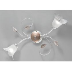 GRETA PL2 PLAFONIERA APPLIQUE 2 LUCI METALLO BIANCO ANTICO CON DIFFUSORI FLOREALI IN VETRO ECONOMICA CRISTALENSI LUX - Cristalen