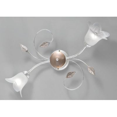 GRETA PL2 PLAFONIERA APPLIQUE 2 LUCI METALLO BIANCO ANTICO CON DIFFUSORI FLOREALI IN VETRO ECONOMICA CRISTALENSI LUX - Cristalen