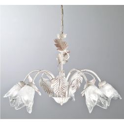 FICO SOSPENSIONE FLOREALE 5 LUCI IN METALLO AVORIO O BRONZO CON DIFFUSORI IN VETRO CRISTALENSI LUX - Cristalensi Shop Online