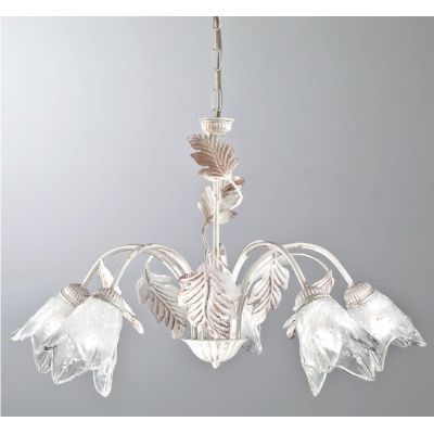 FICO SOSPENSIONE FLOREALE 5 LUCI IN METALLO AVORIO O BRONZO CON DIFFUSORI IN VETRO CRISTALENSI LUX - Cristalensi Shop Online