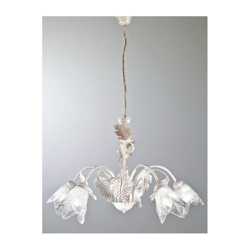 FICO SOSPENSIONE FLOREALE 5 LUCI IN METALLO AVORIO O BRONZO CON DIFFUSORI IN VETRO CRISTALENSI LUX - Cristalensi Shop Online