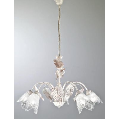 FICO SOSPENSIONE FLOREALE 5 LUCI IN METALLO AVORIO O BRONZO CON DIFFUSORI IN VETRO CRISTALENSI LUX - Cristalensi Shop Online