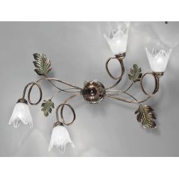 FICO PLAFONIERA FLOREALE 4 LUCI IN METALLO AVORIO O BRONZO CON DIFFUSORI IN VETRO CRISTALENSI LUX - Cristalensi Shop Online