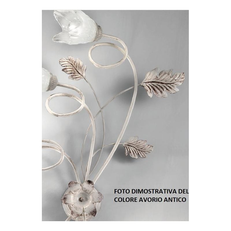 FICO PLAFONIERA FLOREALE 4 LUCI IN METALLO AVORIO O BRONZO CON DIFFUSORI IN VETRO CRISTALENSI LUX - Cristalensi Shop Online