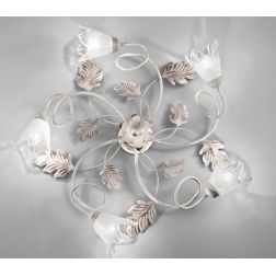 FICO PLAFONIERA 5 LUCI IN METALLO AVORIO O BRONZO FLOREALE CON DIFFUSORI IN VETRO CRISTALENSI LUX - Cristalensi Shop Online
