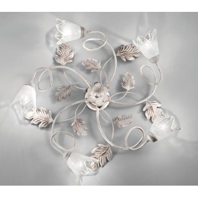 FICO PLAFONIERA 5 LUCI IN METALLO AVORIO O BRONZO FLOREALE CON DIFFUSORI IN VETRO CRISTALENSI LUX - Cristalensi Shop Online