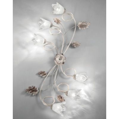 FICO PLAFONIERA 6 LUCI IN METALLO AVORIO O BRONZO FLOREALE CON DIFFUSORI IN VETRO CRISTALENSI LUX - Cristalensi Shop Online