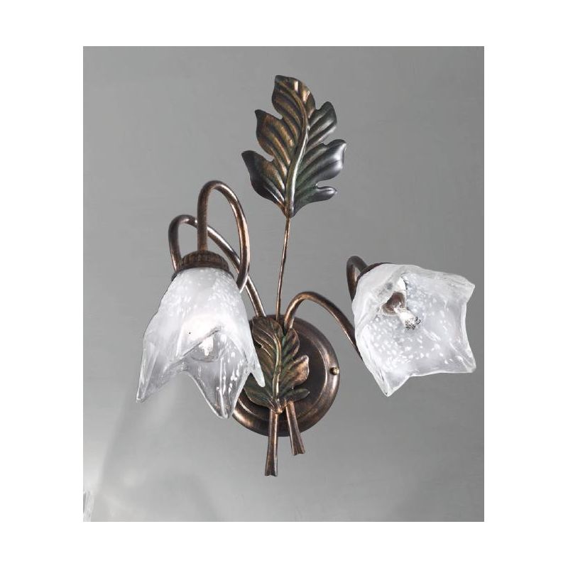 FICO APPLIQUE 2 LUCI IN METALLO AVORIO O BRONZO FLOREALE CON DIFFUSORI IN VETRO CRISTALENSI LUX - Cristalensi Shop Online