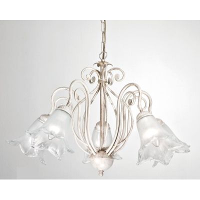GIOIA LAMPADARIO COLORE AVORIO ANTICO CLASSICO ED ECONOMICO CON RICCIOLI E DIFFUSORI IN VETRO CRISTALENSI LUX - Cristalensi Shop