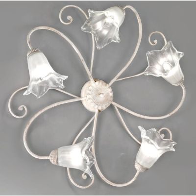 GIOIA PLAFONIERA CLASSICA AVORIO ANTICO ECONOMICA CON RICCIOLI E DIFFUSORI IN VETRO CRISTALENSI LUX - Cristalensi Shop Online