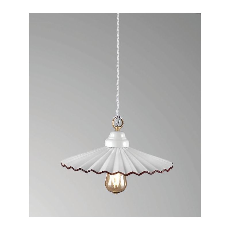 LIBERTY SOSPENSIONE SINGOLA RUSTICA D25 IN CERAMICA CON PIATTO PLISSE BIANCO CRISTALENSI LUX - Cristalensi Shop Online