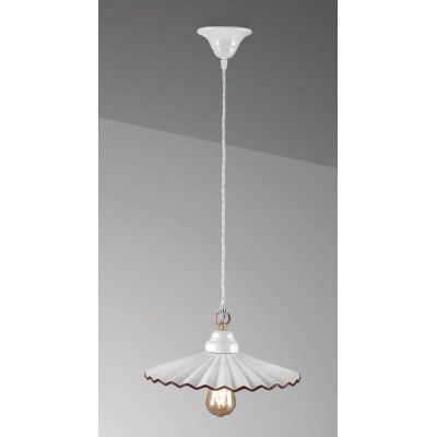 LIBERTY SOSPENSIONE SINGOLA RUSTICA D25 IN CERAMICA CON PIATTO PLISSE BIANCO CRISTALENSI LUX - Cristalensi Shop Online