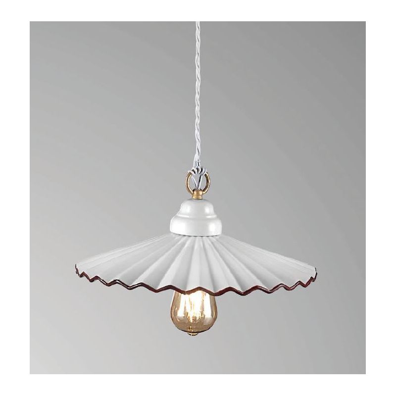 LIBERTY SOSPENSIONE SINGOLA RUSTICA D30 IN CERAMICA CON PIATTO PLISSE BIANCO CRISTALENSI LUX - Cristalensi Shop Online