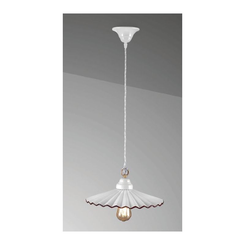 LIBERTY SOSPENSIONE RUSTICA D40 IN CERAMICA CON PIATTO PLISSE BIANCO CRISTALENSI LUX - Cristalensi Shop Online