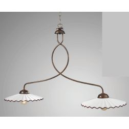 LIBERTY SOSPENSIONE 2 LUCI IN METALLO RUGGINE CON PIATTI PLISSE IN CERAMICA BIANCA CRISTALENSI LUX - Cristalensi Shop Online