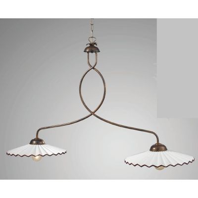 LIBERTY SOSPENSIONE 2 LUCI IN METALLO RUGGINE CON PIATTI PLISSE IN CERAMICA BIANCA CRISTALENSI LUX - Cristalensi Shop Online