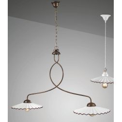 LIBERTY SOSPENSIONE 2 LUCI IN METALLO RUGGINE CON PIATTI PLISSE IN CERAMICA BIANCA CRISTALENSI LUX - Cristalensi Shop Online 2