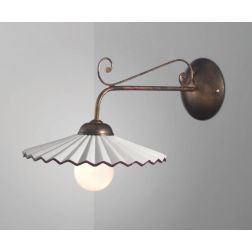 LIBERTY APPLIQUE RUSTICA IN METALLO RUGGINE CON PIATTO PLISSE IN CERAMICA BIANCA CRISTALENSI LUX - Cristalensi Shop Online