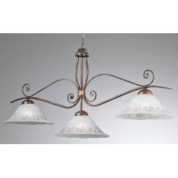 RICCIO LAMPADARIO A SOSPENSIONE 3 LUCI IN METALLO RUGGINE CON DIFFUSORI IN VETRO DECORATO CRISTALENSI LUX - Cristalensi Shop Onl