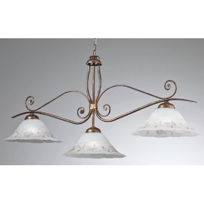 RICCIO LAMPADARIO A SOSPENSIONE 3 LUCI IN METALLO RUGGINE CON DIFFUSORI IN VETRO DECORATO CRISTALENSI LUX - Cristalensi Shop Onl