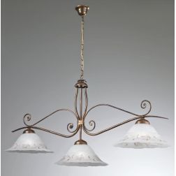 RICCIO LAMPADARIO A SOSPENSIONE 3 LUCI IN METALLO RUGGINE CON DIFFUSORI IN VETRO DECORATO CRISTALENSI LUX - Cristalensi Shop Onl 2