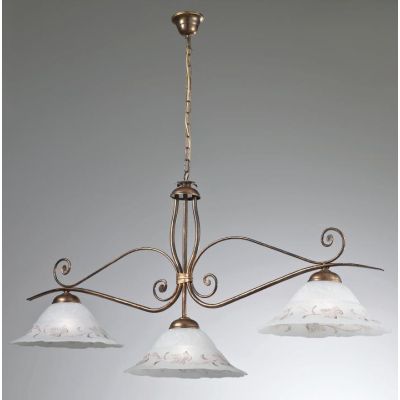 RICCIO LAMPADARIO A SOSPENSIONE 3 LUCI IN METALLO RUGGINE CON DIFFUSORI IN VETRO DECORATO CRISTALENSI LUX - Cristalensi Shop Onl