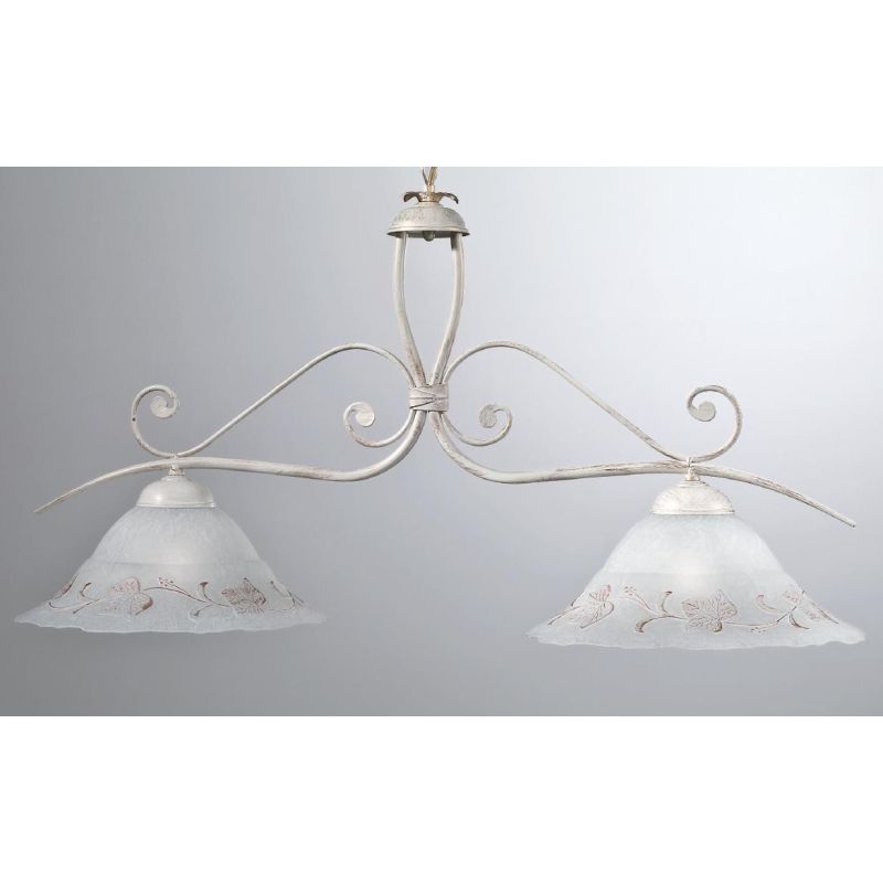 RICCIO BILANCIERE 2 LUCI IN METALLO AVORIO ANTICO CON DIFFUSORI IN VETRO DECORATO CRISTALENSI LUX - Cristalensi Shop Online
