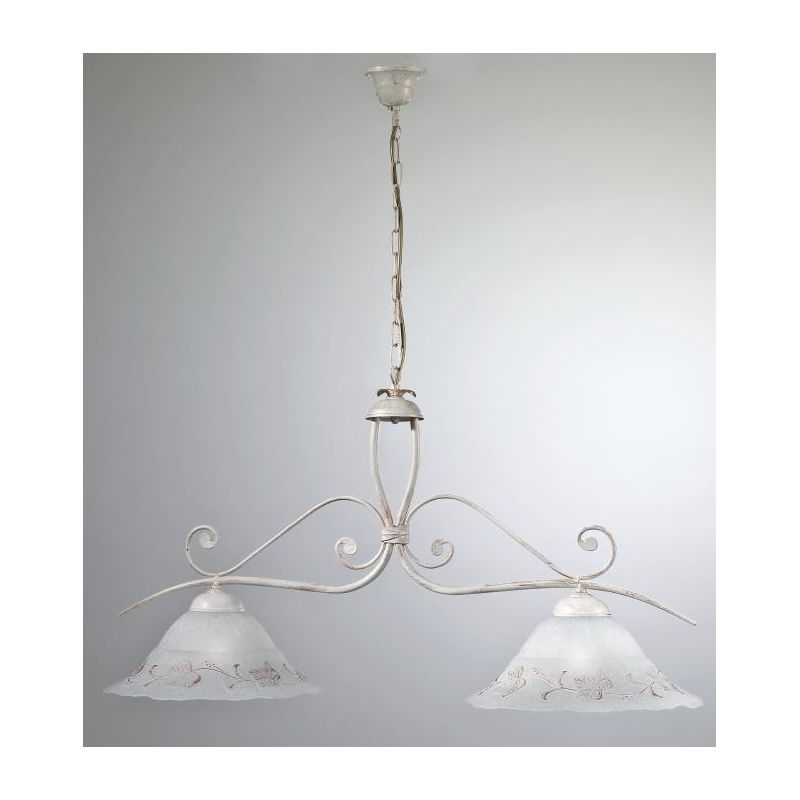 RICCIO BILANCIERE 2 LUCI IN METALLO AVORIO ANTICO CON DIFFUSORI IN VETRO DECORATO CRISTALENSI LUX - Cristalensi Shop Online