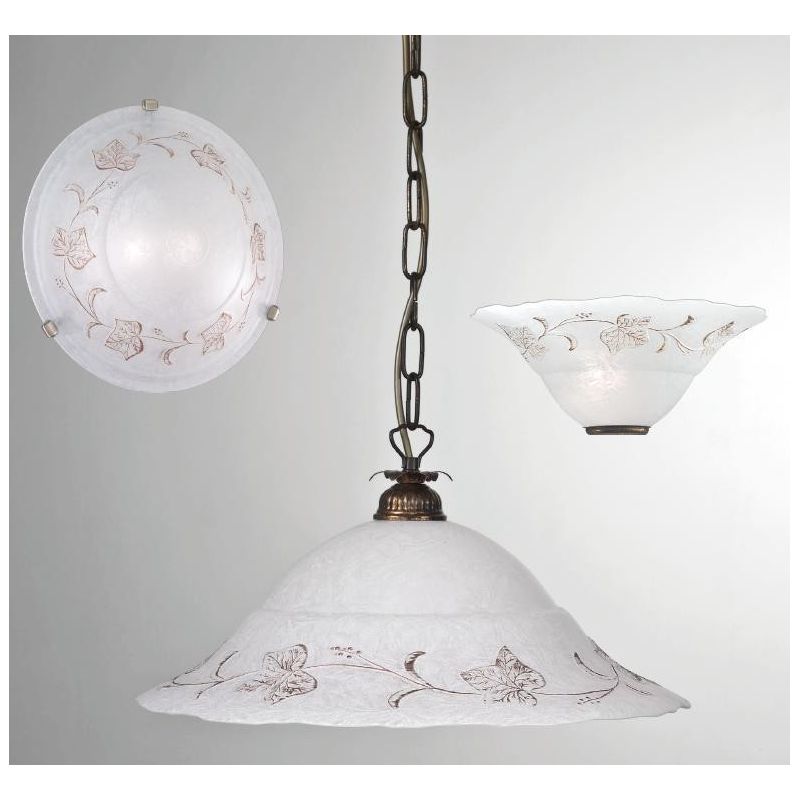 FOGLIA SOSPENSIONE CLASSICA D40 IN VETRO CON DECORO EDERA MARRONE CLASSICA ED ECONOMICA CRISTALENSI LUX - Cristalensi Shop Onlin