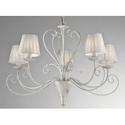 CASABLANCA LAMPADARIO 5 LUCI A BRACCI CLASSICO IN METALLO AVORIO ANTICO CON PARALUMI PLISSE CRISTALENSI LUX - Cristalensi Shop O